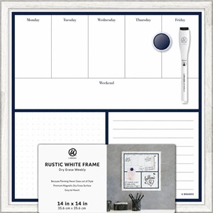 U Brands Rustic White Frame Weekly Dry Erase Board, 14 in x 14 in - main view