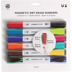 U Brands Magnetic Dry Erase Markers, Double-Ended, 6-Pack - main view