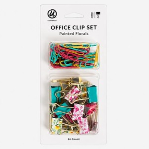 U Brands Office Clip Set, Painted Florals, 80-Count - main view