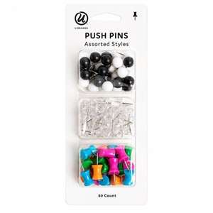U Brands Push Pins, Assorted Styles, 80-Count Multicolor - main view