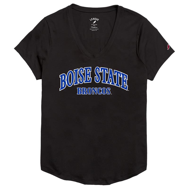 Boise State Women’s V-Neck Tee, Script Wordmark over Broncos by League Collegiate Wear (SKU 13439200531) Boise State Women’s V-Neck Tee, Script Wordmark over Broncos by League Collegiate Wear - main view