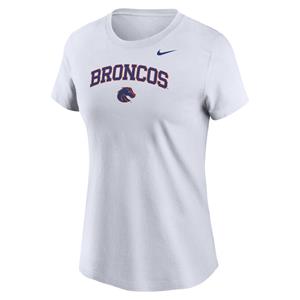 Boise State Women’s T-Shirt - Arch “Broncos” Over Logo by Nike - white (SKU: 13429256494) Boise State Women’s T-Shirt - Arch “Broncos” Over Logo by Nike - white