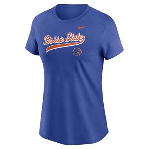 Boise State Women’s T-Shirt - Script Tail Wordmark Over Logo by Nike - royal (SKU: 13429010494) Boise State Women’s T-Shirt - Script Tail Wordmark Over Logo by Nike - royal