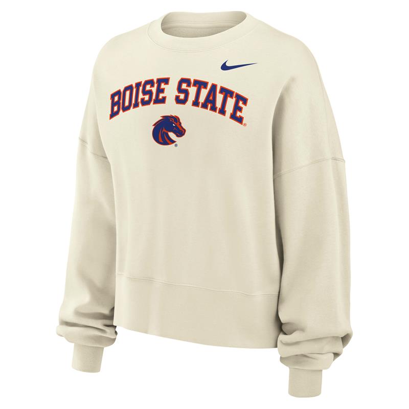 20- Boise State Women’s Crew Sweatshirt - Phoenix Arch Over Athletic Logo by Nike (SKU 13456122494) 20- Boise State Women’s Crew Sweatshirt - Phoenix Arch Over Athletic Logo by Nike - main view