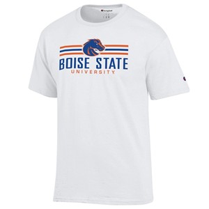 Boise State T-Shirt - Logo in Stripes Over University White by Champion - main view