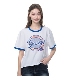 Boise State Women’s T-Shirt - Retro Script Broncos Ringer White by ZooZatz - main view