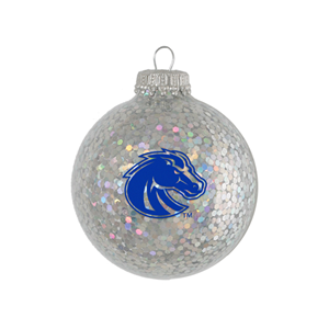 Boise State Ornament Sparkle Glass Ball Silver