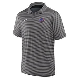 Boise State Polo Shirt - Striped Bronco Head by Nike (Black with Gray Stripes)