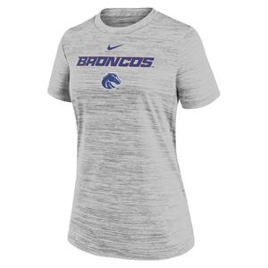 Boise State Women’s T-Shirt - Broncos Wordmark Over Logo, Velocity by Nike